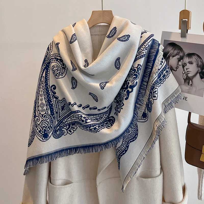 New Women's Fashion Faux Cashmere Winter Pashmina Vintage Print Tassels Thick Warm Two-Sided Scarf Outdoor Shawls Wraps Foulard Q260916