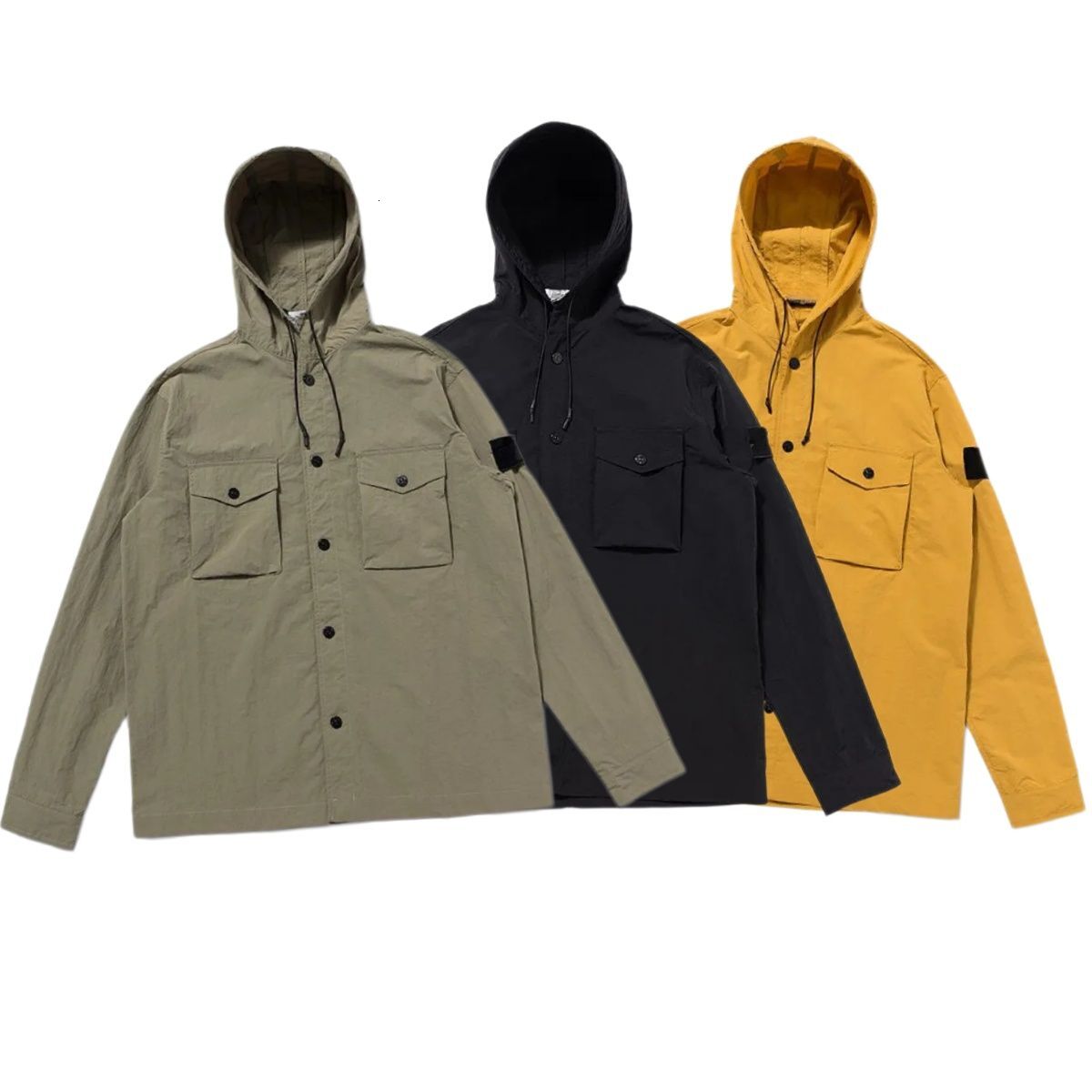 nylon jecket Men's Jackets Spring and Autumn Hooded Jacket Multi Pocket Lens Decoration Cotton Material Casual Zipper Thin