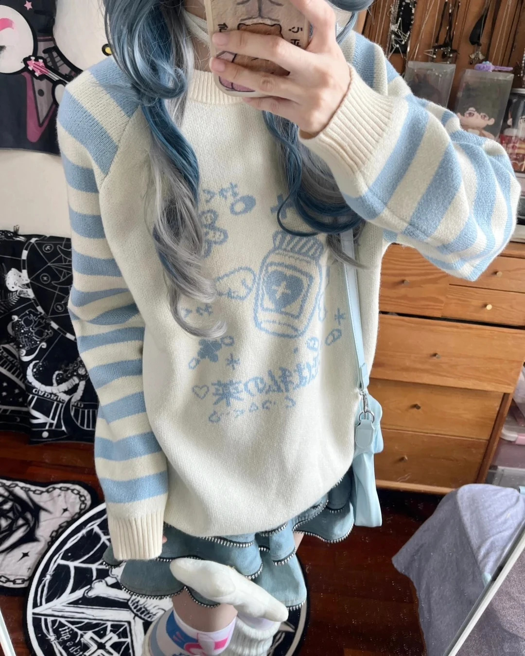 Subculture Harajuku Sweaters Kawaii Women Striped Sweater Pattern Print Long Sleeve Y2k Casual Style Pullover Spring Autumn Tops 260917