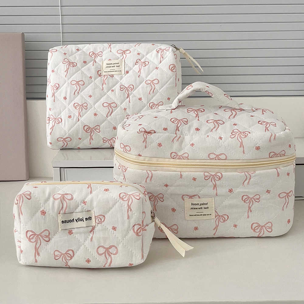 Fashion Bowknot New Women Quilted Makeup Bag Portable Tote Cosmetic Toiletry Storage Pouch Handbag Flower Cotton Zipper BagsT260917