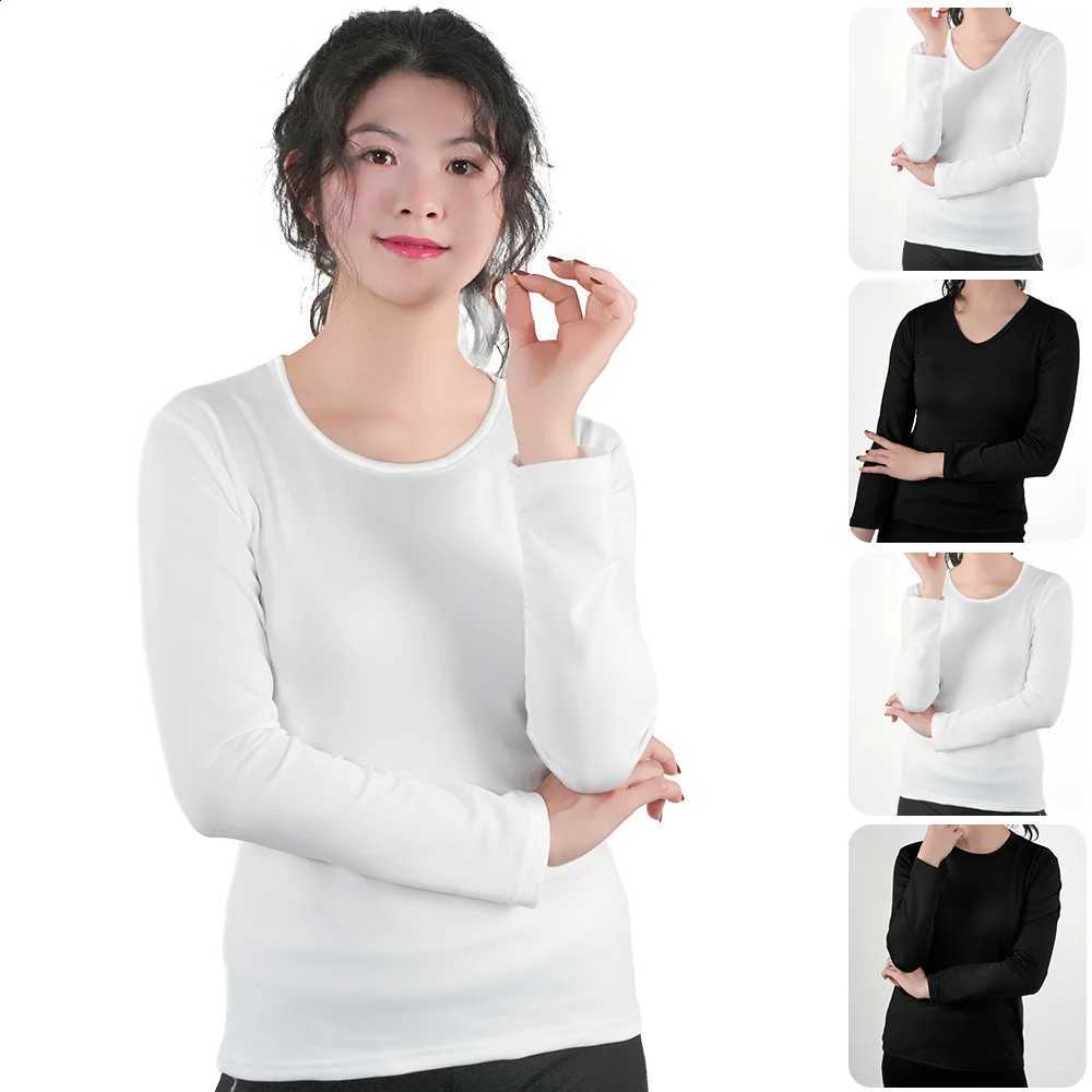 1pc Winter Thermal Underwear Tops Women O Neck Long Sleeve Clothes Bottom Top Black Slim Basic Heating V Neck Thermal T Shirt H260916