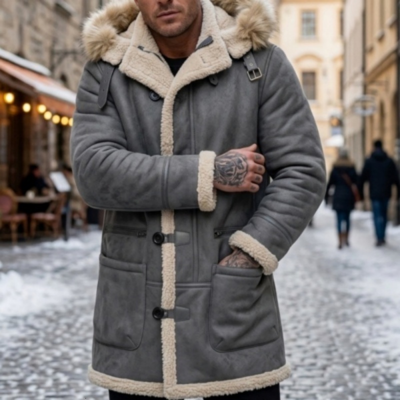 Men's Winter Fleece Jacket Popular Mohair Coat Multiple Pockets Hooded Jacket Outdoor Hiking Men's Clothing Thick Jacket for Men