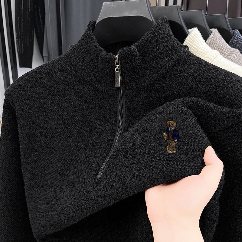 Hot Sale Quality Thicken Zipper Bear Embroidery Warm Knitted Sweater Japan Winter Hoodies Fashion Soft Men's Wear J260917
