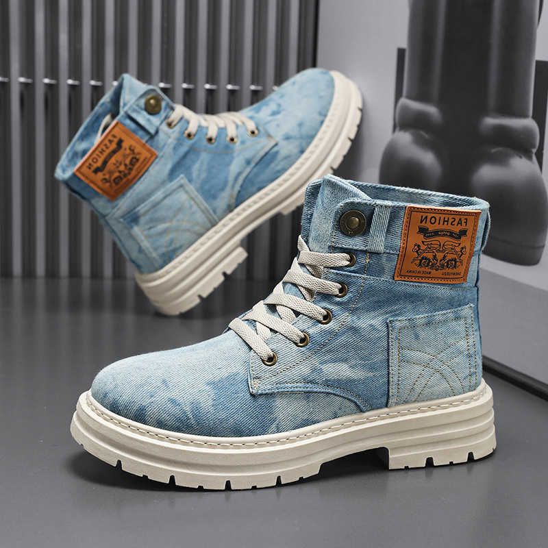 2025 Men's Big Vintage Size British Work Boots Denim High Top Industrial Heritage Boots Rugged Comfort for Casual Workshop Wear D260917