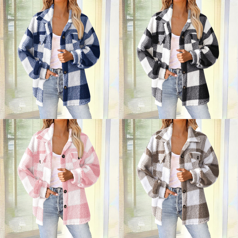 High quality women's clothing 2026 new Aautumn and winter plaid double-sided fleece jacket with pockets buttoned plush coat e8