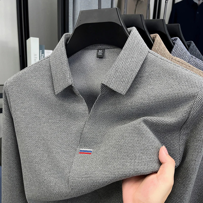High end men's long sleeve V-neck polo shirt autumn fashion striped embroidery n boutique golf top casual T-shirt 260916
