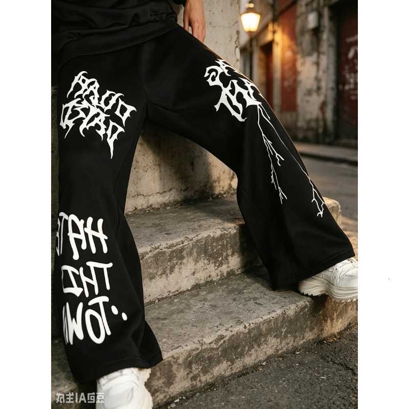 Summer 2026 New American Graphic Baggy Pants Men's Black Gothic Print Wide Leg Fast Dry Sweatpants Y2K Streetwear TrousersT260917