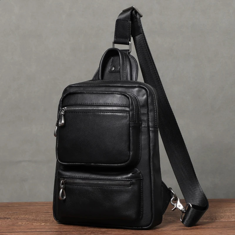 n Men Leather Chest Bag Large Capacity Shoulder Bags First Layer Cowhide Bagpack Crossbody 260917