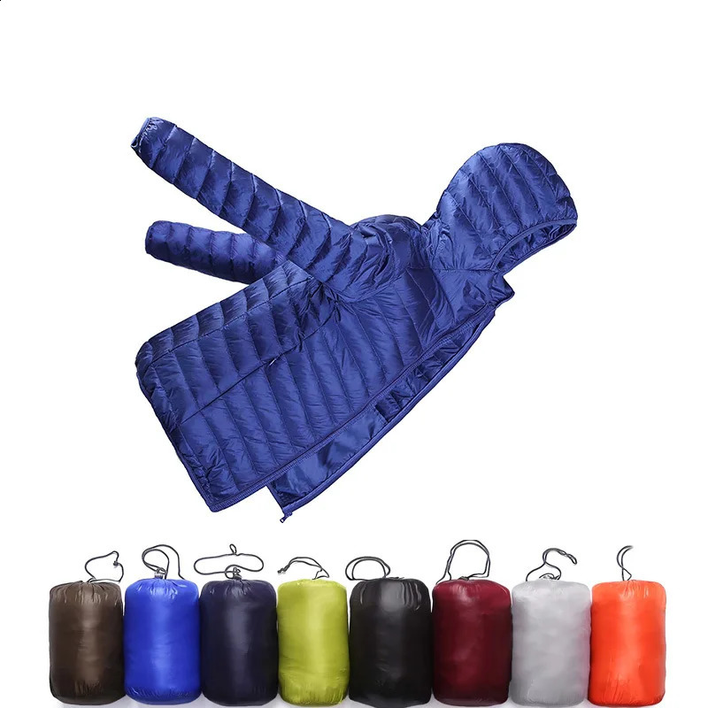 High-End Warm Fashion Men Feather Hooded Down Jacket Pure Color Boutique Down Vest Mens Feather Coat Thin Light 260917