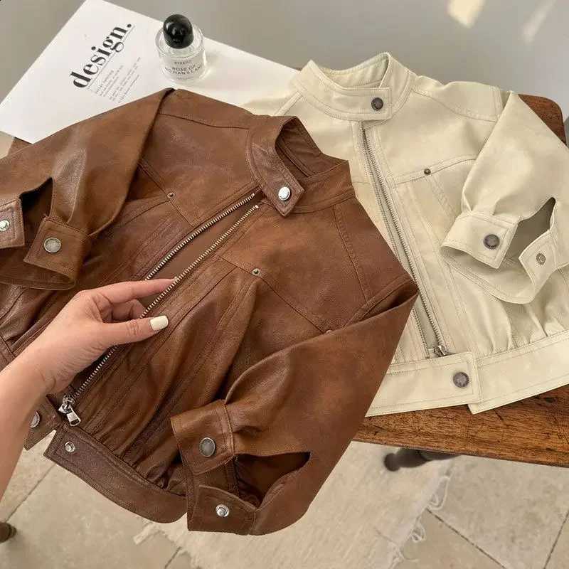 New Girls 2026 Boys Black Pu Zipper Jackets Kids Baby Leather Jacket Spring Autumn Cool Coat Children Clothes Overcoats 2-9 YrsT260916