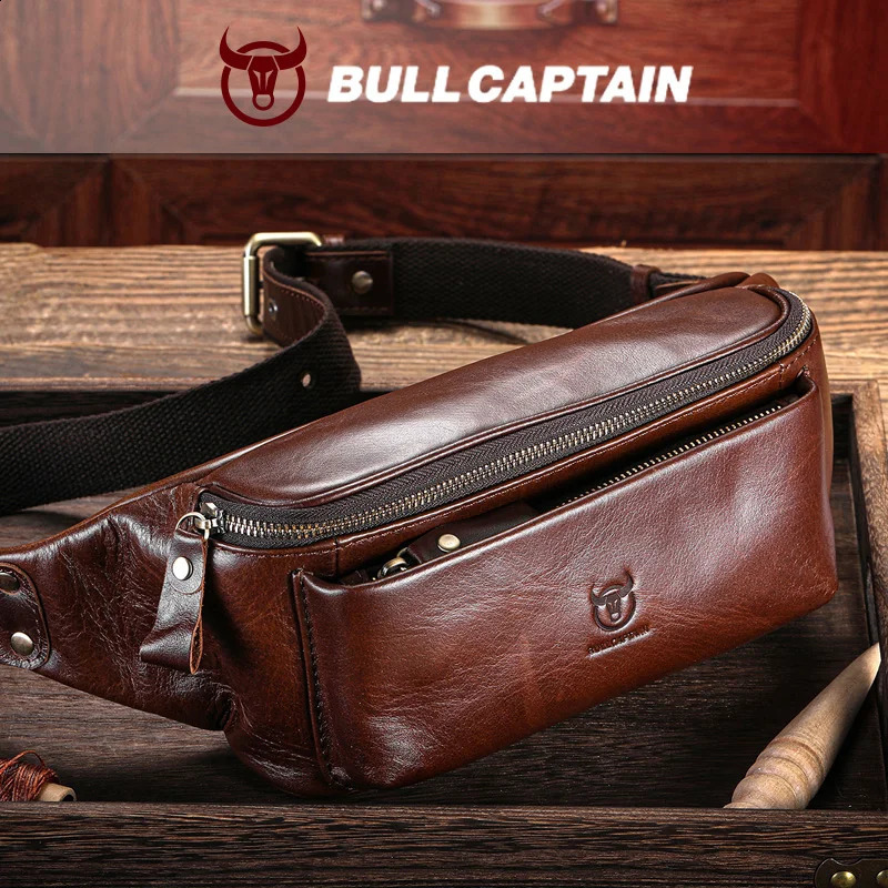 BULLCAPTAIN Men's Genuine Leather Waist Bag Casual Retro Mountaineering Multifunctional Lock Crossbody Chest 260917