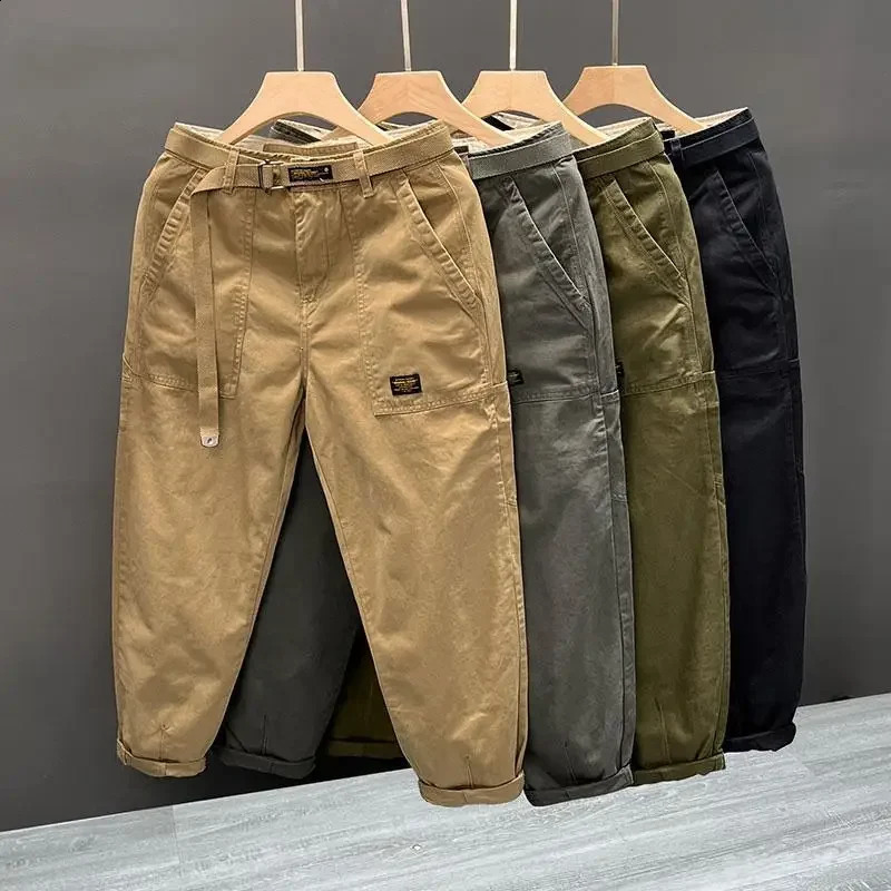 Autumn Summer Wide Leg Cotton Work Trousers Men's Cone Straight Loose Wear Resistant Pocket Pants Retro Wash Casual Workwear 260916