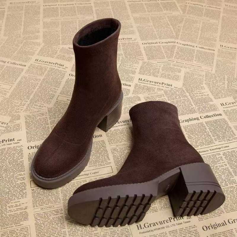 Boots High Heels Women Ankle fashion Suede Chunky 2025 Winter Shoes Designer Elegant Dress Pumps New Zapatillas De Mujer D260917
