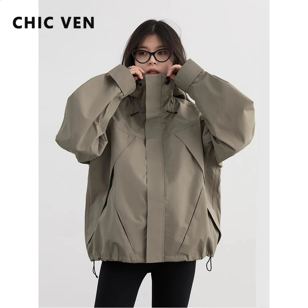 CHIC VEN Women Jacket Loose Solid Outdoor Jackets Casual Sports Hooded Short Coat Windproof Female Clothing Autumn Winter 260917