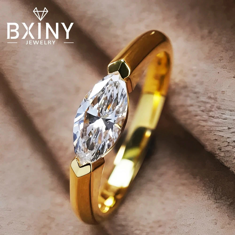 BXINY 1CT Marquise Cut e Ring S925 Silver Plate 18K Gold for Women Solitaire Diamond Wedding Band Gift Jewelry with GRA 260907