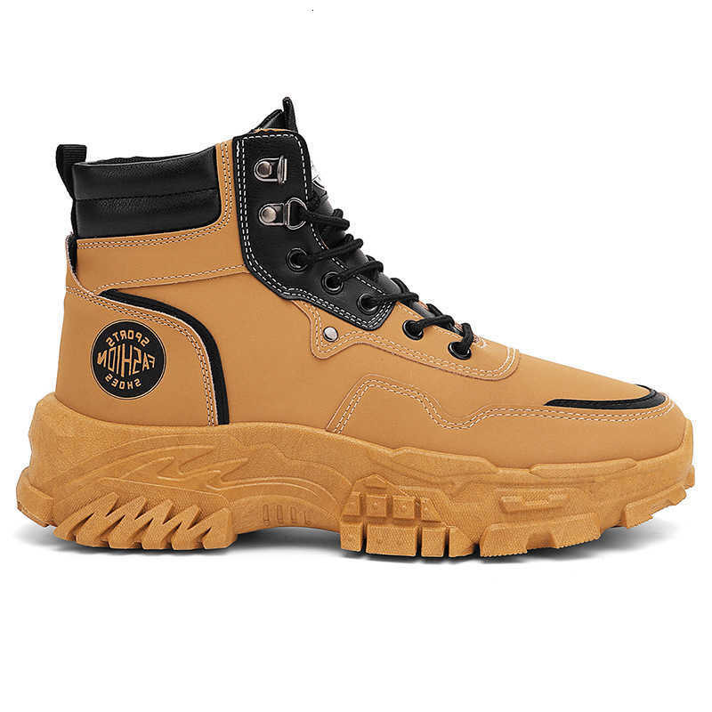 2025 New Men's Yellow Black High Top Work Boots Waterproof Anti-Slip Lace-up Outdoor Comfortable Non-Slip Autumn Shoes for Men D260917