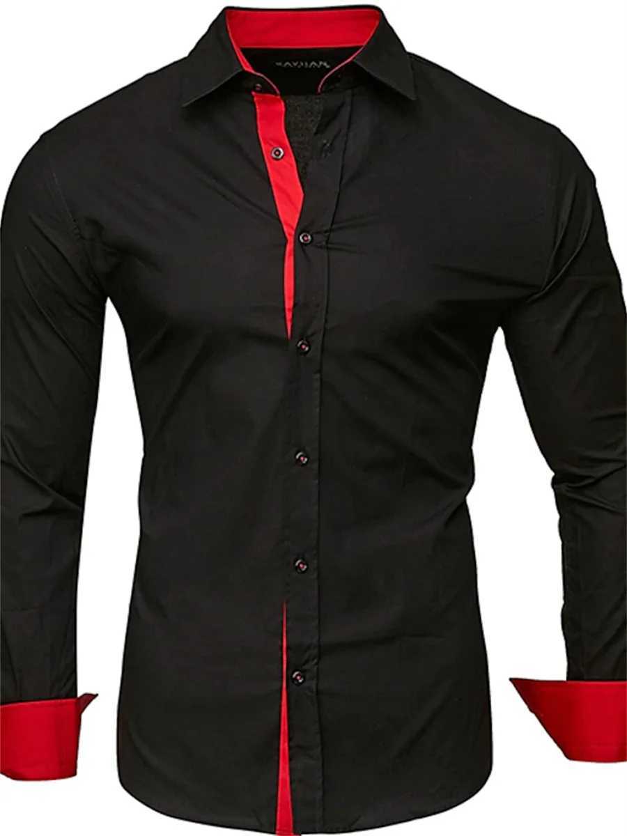 Men's Shirt Slim Fit Long Sve Lapel Shirt Business Office Fashion Solid Color Black Red Daily Casual Men's Tops XS-6XL Size Q260917