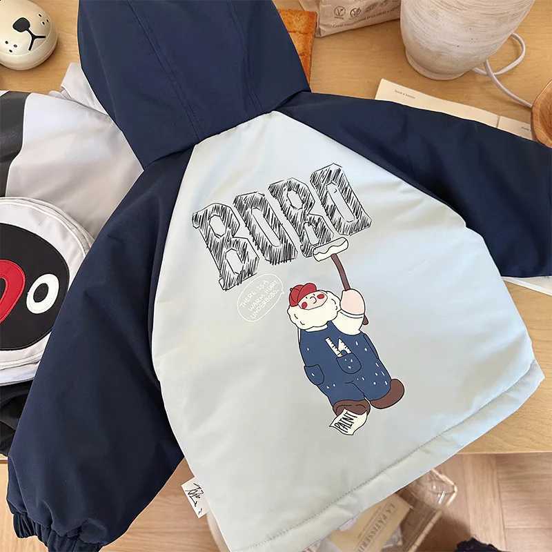 Thicken Baby Boys 2025 Winter Hooded Jacket Cute Cartoon Long Sleeved Zipper Cotton-Padded Coat Toddler Warm Outerwear for Kids J260917