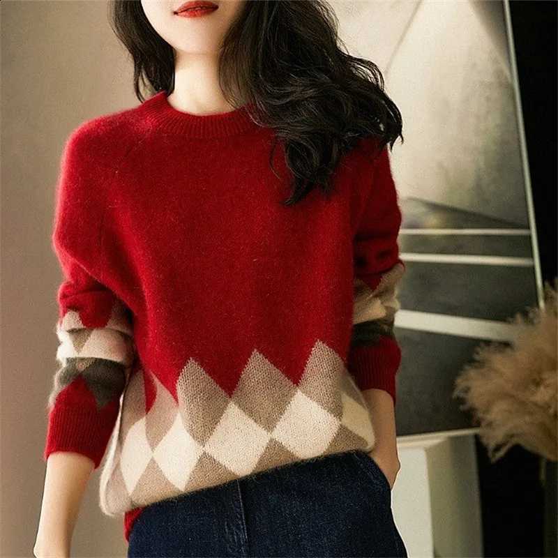 Femmes Knitting Women's Pulls Sweater Printed Long Sleeve Top Round Neck Spring Autumn Pullover Blouse Basic Wear Jumper J260916