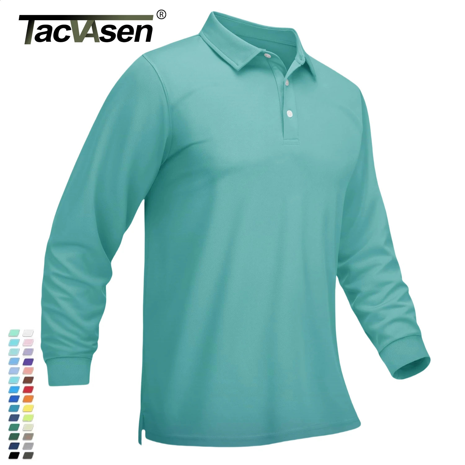 TACVASEN Men Sports Polo Shirts Quick Dry Golf T-shirts Breathable Work Shirts Casual Office Shirts Lightweight Top Long Sleeve 260916