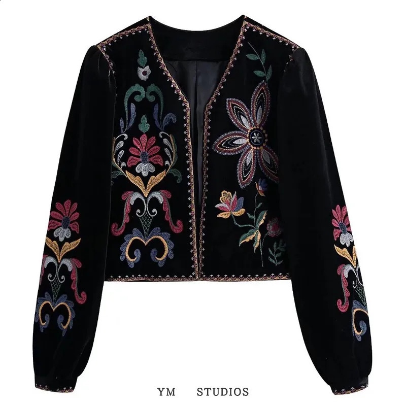 Spring Womens Embroidered Flower Velvet Jacket Short Street Style Floral Print Heavy Embroidery Ethnic Trend Outerwear 260916