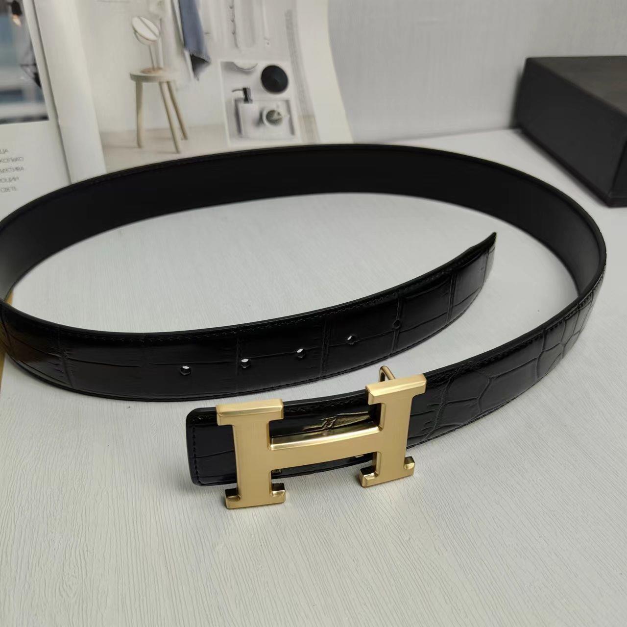 Men's smooth buckle crocodile-patterned leather belt, made from top-grain cowhide, 3.8cm wide, suitable for business casual wear with dress pan