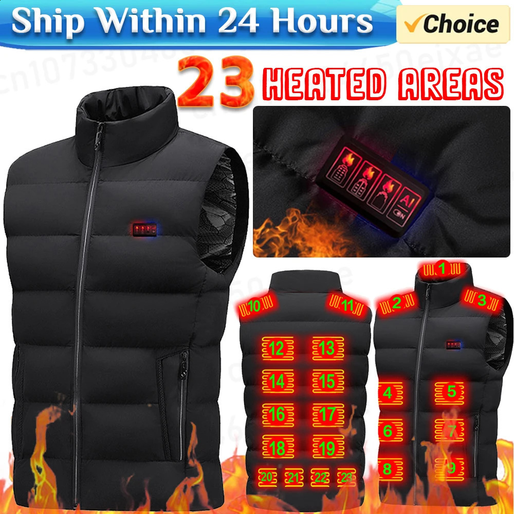 Men Autumn winter heating Cotton Vest 23 area Heated V neck vest Women Outdoor Flexible Thermal Winter Warm Jacket M-7XL 260916