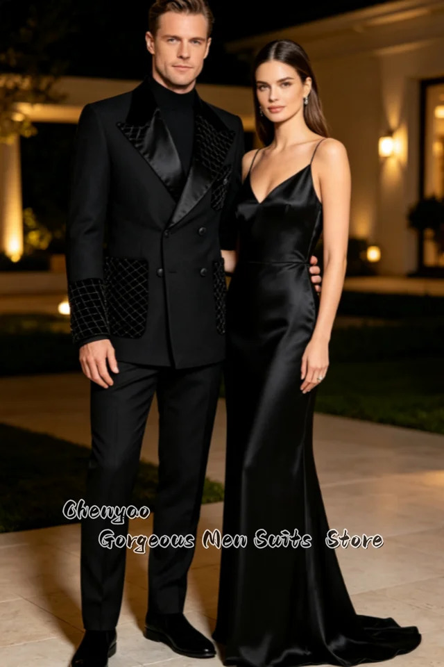 Customized HighEnd Formal Men Suits Velvet Grid Beading Patch n Groom Tuxedos Slim Evening Occasion Outfit 260917