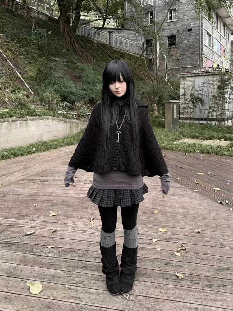 Lolita Y2K Women's Goth Aesthetic Knit Sweater Harajuku Retro Millennium Emo Girls Design Single-Breasted Autumn Winter Cardigan J260916