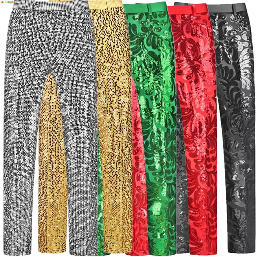 2026 Mens Black Tuxedo Pants Shiny Decoration Long Asian Size M6XL for Wedding Party Stage Performance 260917