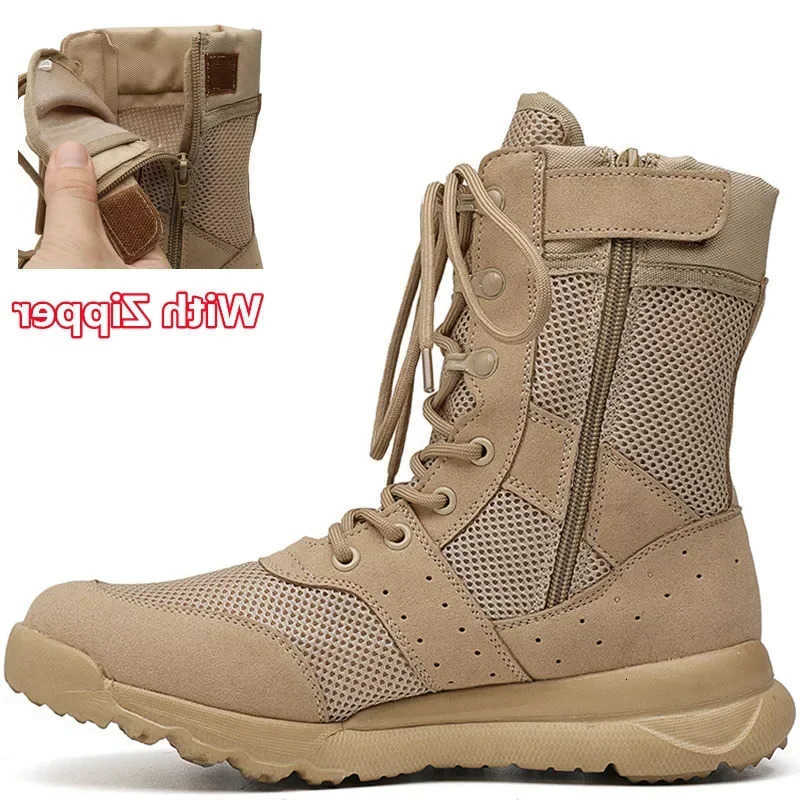 Training Side Combat Zip Summer Boots Work Shoes Lightweight Mesh Breathable Tactical Boots 34-49 Plus Size Outdoor Hiking Boots D260917