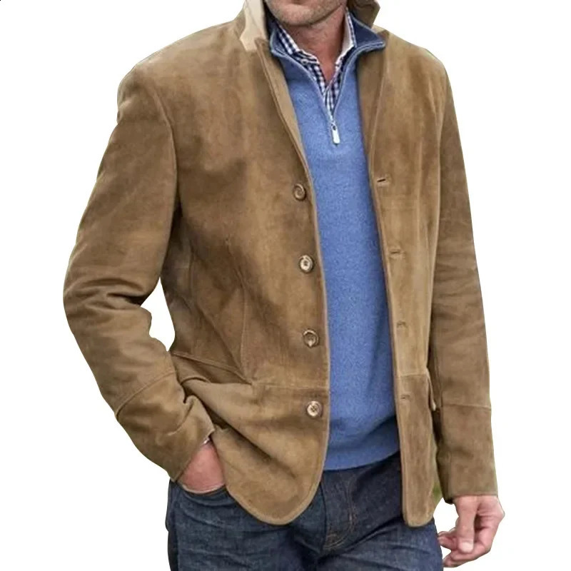 European and American Mens Solid Color Casual Suit Jacket Male Vintage Highquality Outdoor Travel Fashion Coat 260917