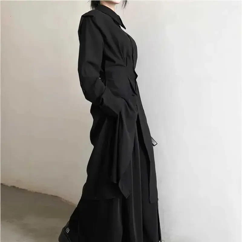 Women Long Trench Coat Fashion Long Trench Shirt classic Dress Minimalism Black Dark Style Punk Streetwear Casual Womens Clothes Japan Windbreaker 2