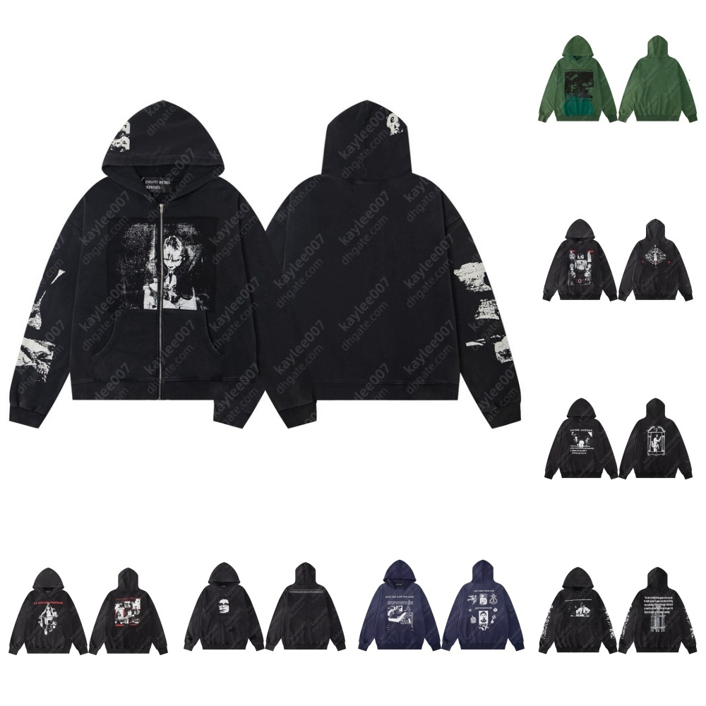ERD Depressed Rich Son hoodies for men designer hoody women zip up hoodie fashion graphic hoodie sweatshirt tech fleece wash hole distress Style pul