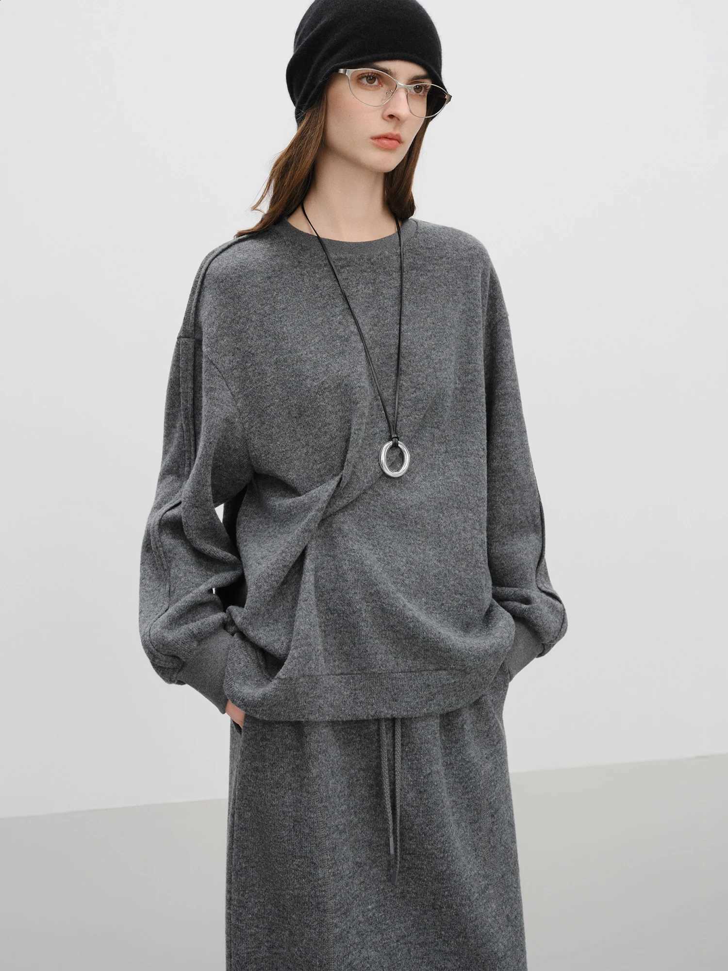 Sweatshirt FSLEPremium SeriesRound Neck Twisted Suit Women's Winter 2025 New Style Simple Long Skirts Sets Ins CasualW260915