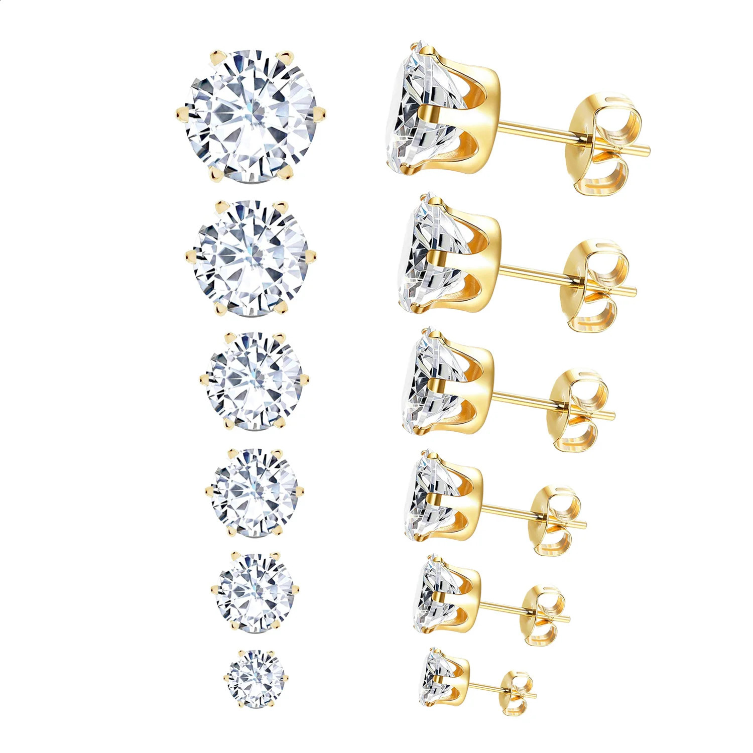 6PairBox Stud Earrings Cubic Zirconia 316L Stainless Steel Antiallergy Women Wedding Party Jewelry Accessories Wholesale 38mm 260916