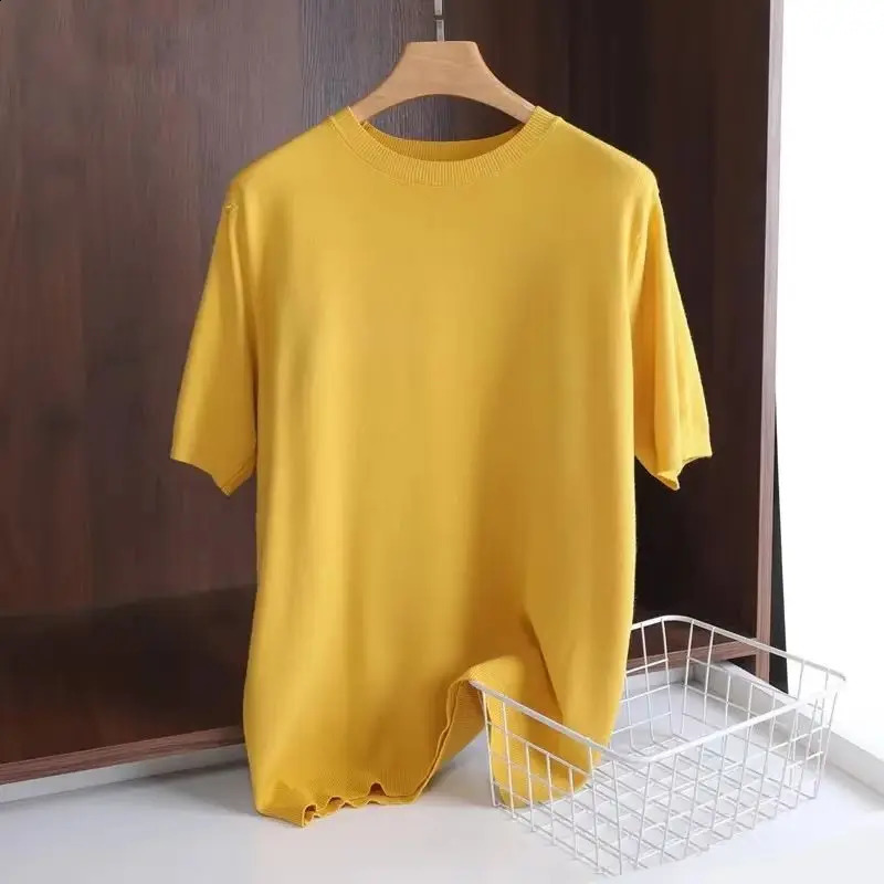 Superfine Merino Wool T Shirt Mens Knitted Oneck Breathable Thin Cashmer Short Sleeve Tee Solid Color Tops 260916