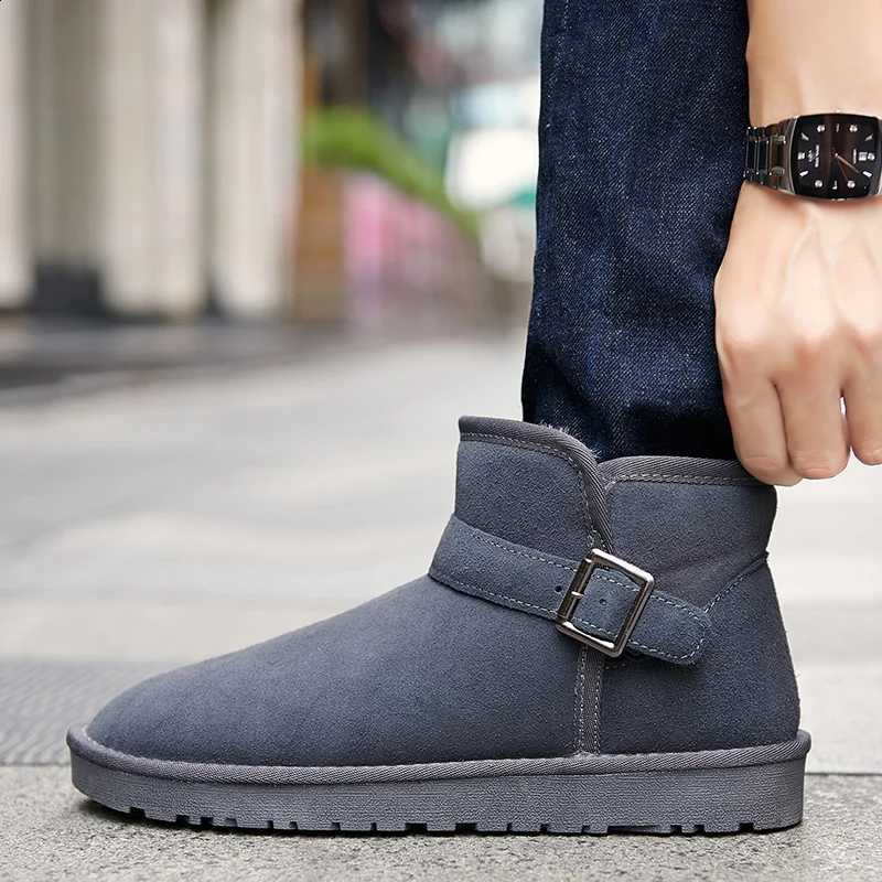 Snow Minimal Winter Men City Footwear Solid Tone Faux Suede Upper Non Slip Flat Cushion Sole Easy Clean Daily Commute Boots D260917