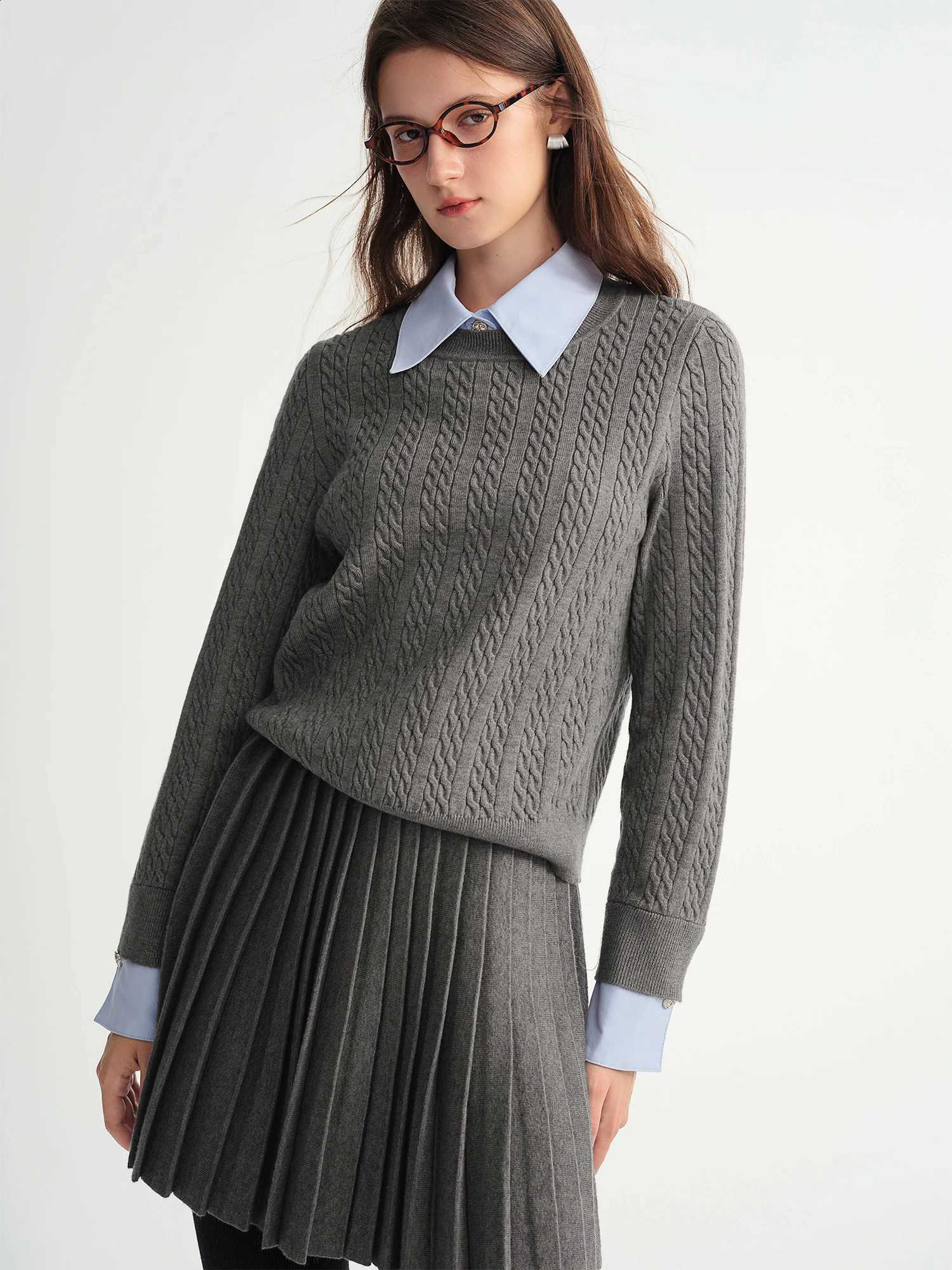 Women's 2025 New Arrival DUSHU Autumn Winter Casual Knitwear Set Gray 2-Piece Outfit Cozy Grey Sweater Knitted Skirt Lounge SetW260915