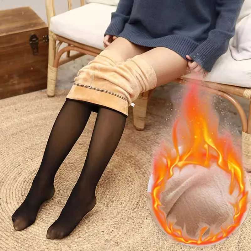 Winter Women's Tights Plus Size Velvet Transparent Elasticity Pantyhose Seamless Fleece-Lined Thermal Underwear Women Warm Pants H260916