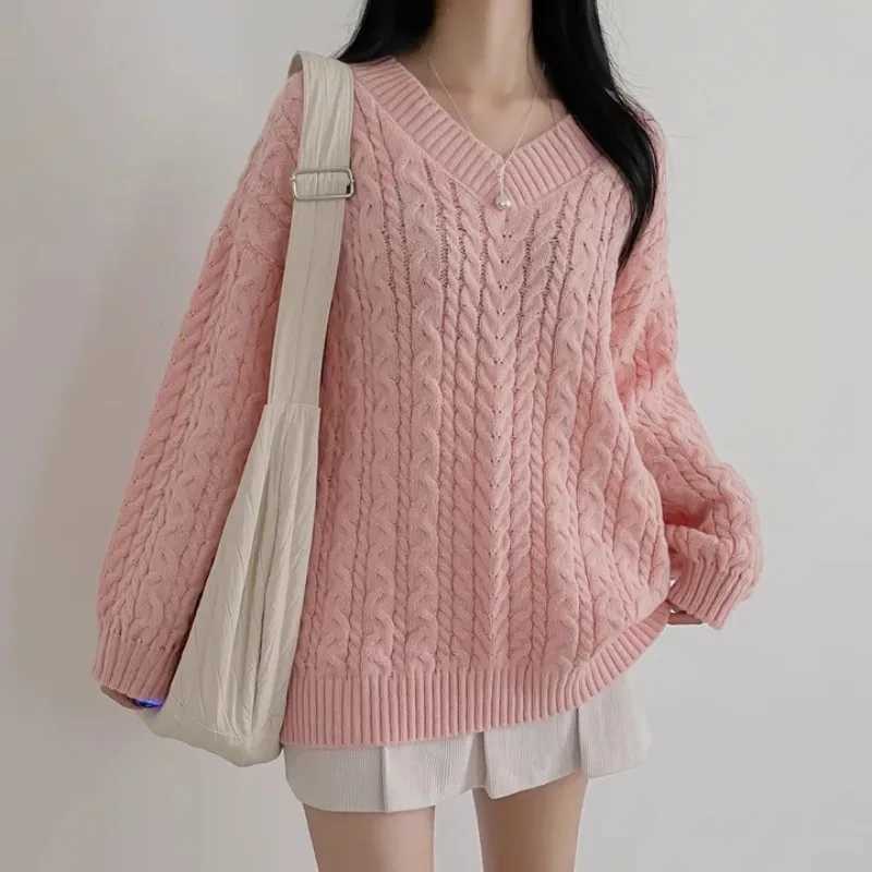 Autumn/Winter 2025 Vintage Fried Dough Twists V-neck Fashion Thick Knit Versatile Solid Pullover Sweater S260917YW3A