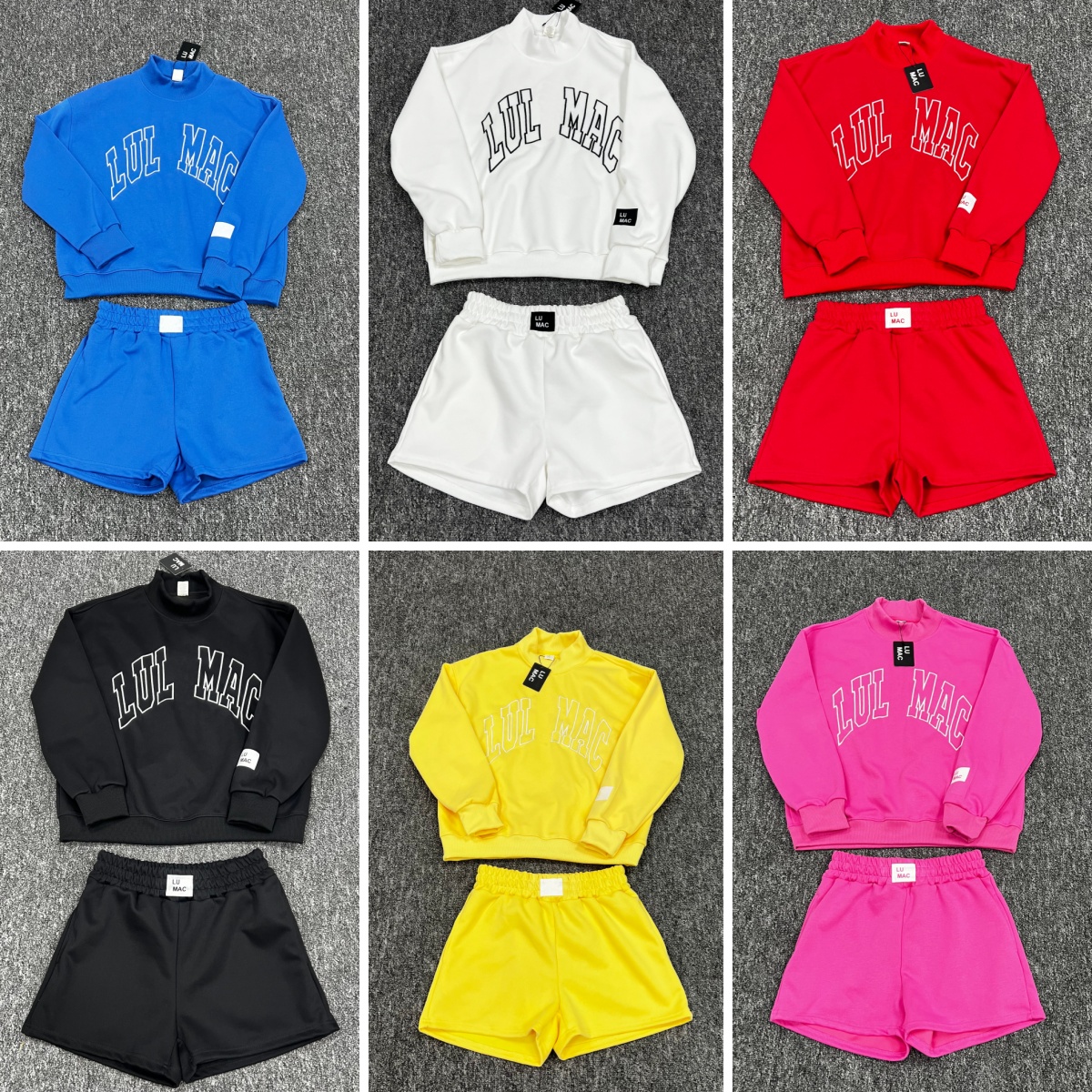 Tracksuit ladies solid color matching outfit set stand collar long sleeve pullover and elastic waist shorts loose fit women 2pcs set letter graphic
