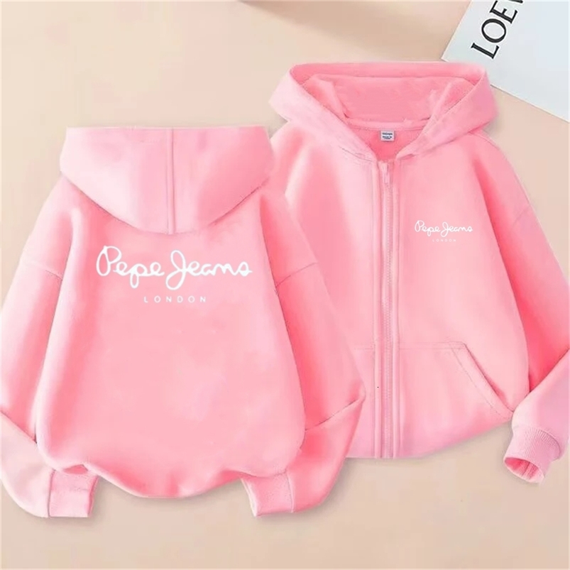 Fashion Print Hoodies Coat Children Zipper Tops Girl Pink Boy Black Kids Clothing Casual Spring Autumn Sweatshirts 260916