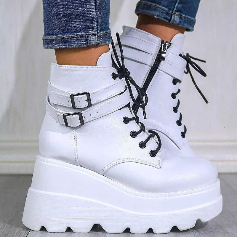 Boots Gothic Motorcycle Women Punk 2025 Platform Chunky High Heel Ankle Boot Ladies Cool Wedge Botas Mujer Female Shoes Big Size D260917