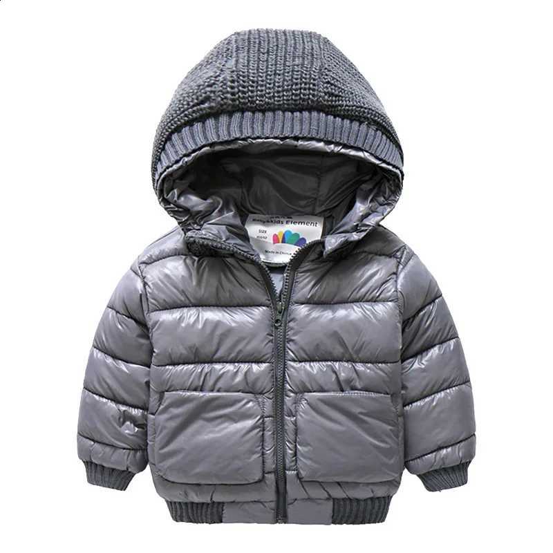 12 2024 10 Cold Winter Years Wadded Cotton Padded Knited Patchwork Thickening Hooded Solid Jacket With Hat Kids Baby Boys Coat J260917