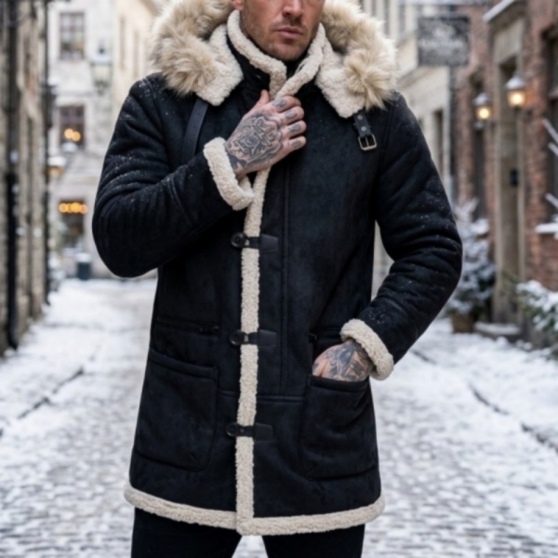 High quality Men's Winter Fleece Jacket Popular Mohair Coat Multiple Pockets Hooded Jacket Outdoor Hiking Men's Clothing Thick Jacket for