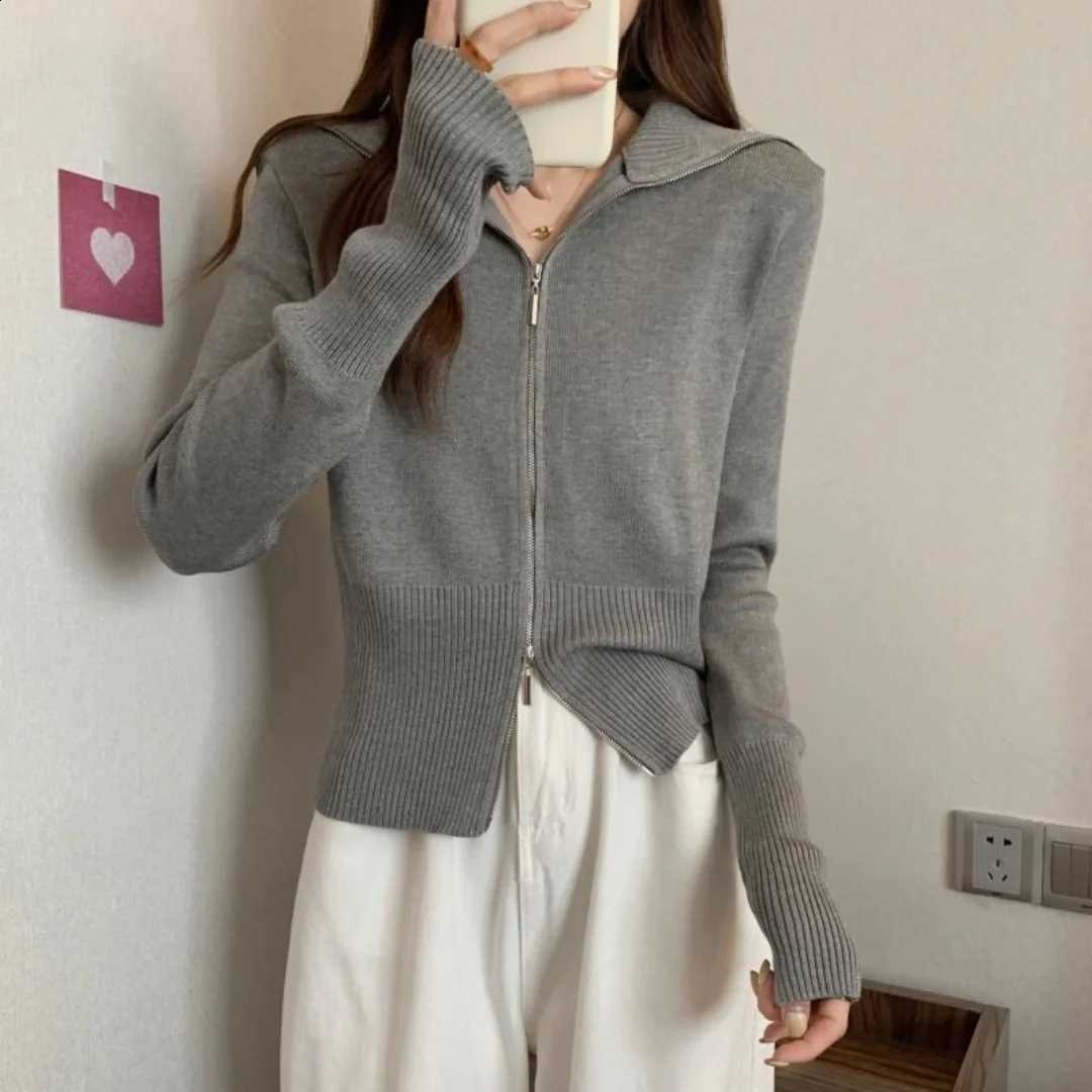Zipper Fashion Hooded Double Knitted Jackets Women Cardigan Sweater Coats Korean Casual Long Sleeve Solid Color Female Clothing J260916