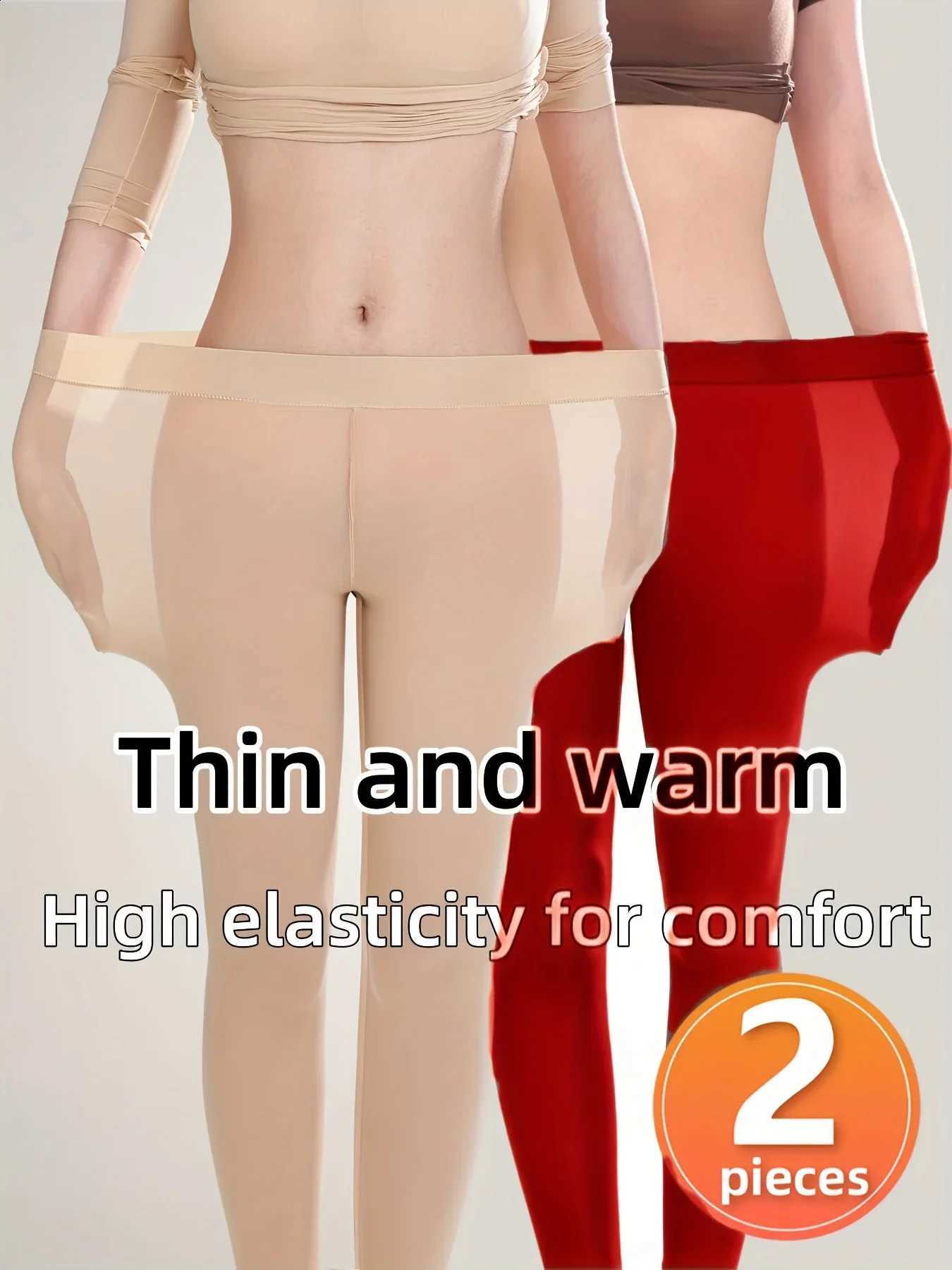2-piece Women's High Waist Seamless Tight Pants Set - Ultra Thin Warm Knitted Jegging Nylon and Stretch Fiber Mix Solid Color H260916