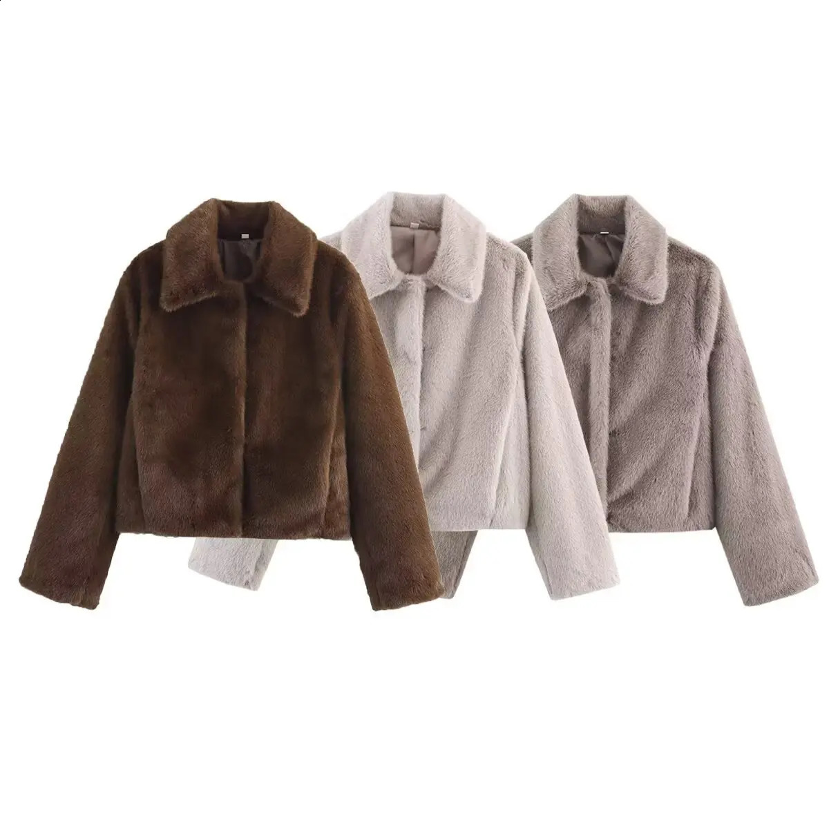 Loose lapel button embellished brown long sleeved jacket for women's autumn and winter collection 260917
