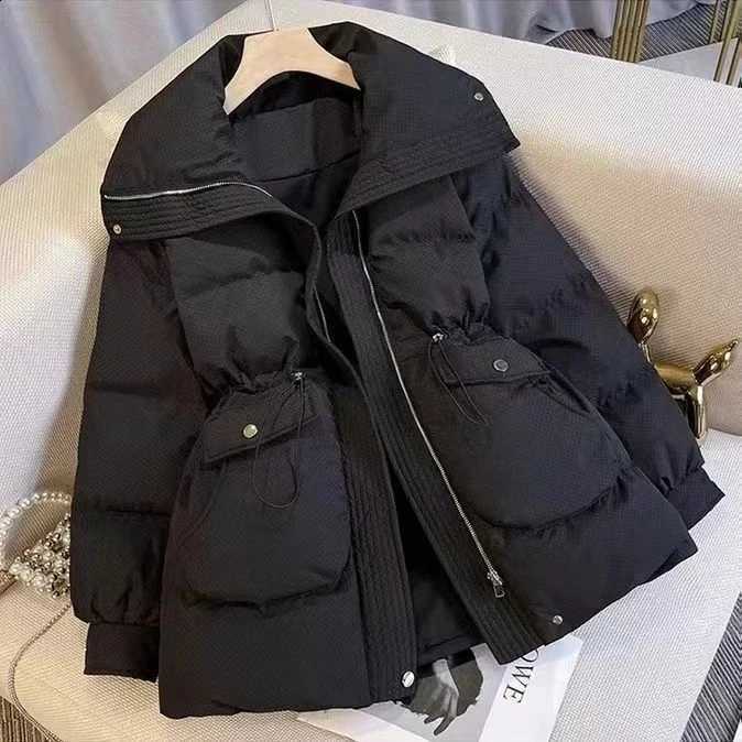 Black Down Cotton Jacket For Women Autumn Winter Korean Slim Thicken Warm Parkas Female Fashion Large Size Padded Puffer Coats H260917